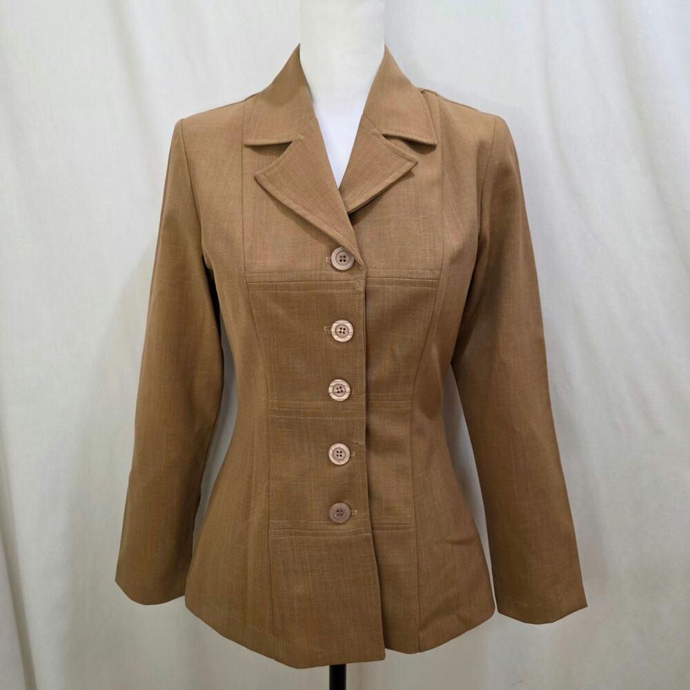 Propose Vintage 90s Structured Fitted Button-down Jacket, Brown, Size Small